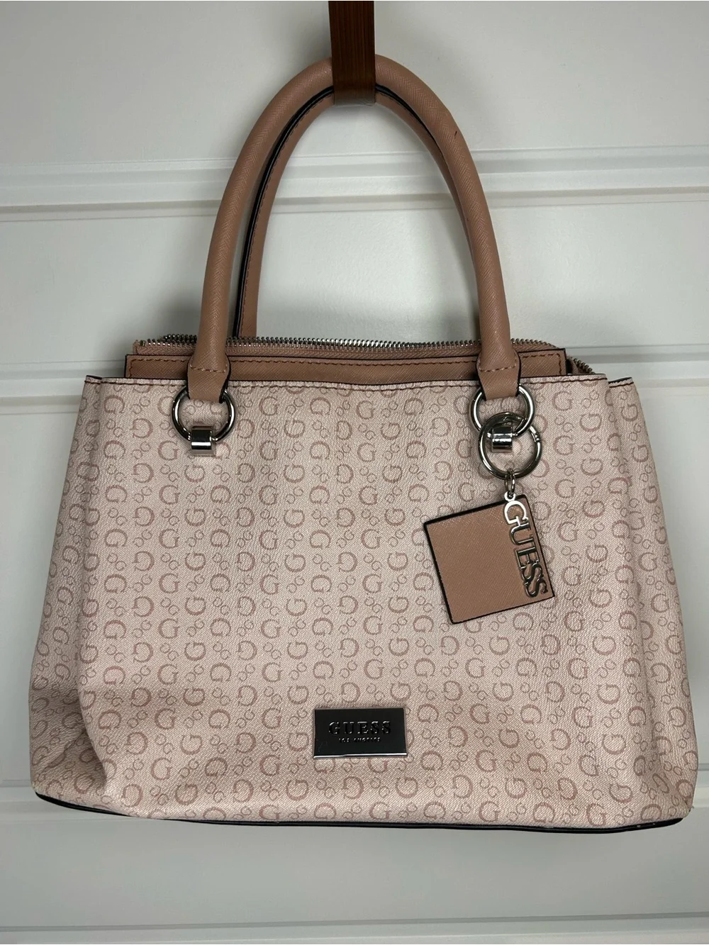 GUESS Blush Pink Monogram Satchel with darker pink  Handles